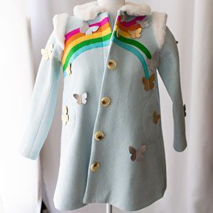 Little Goodall Girl's Rainbow and Butterfly Coat in Sky Blue - Size 12